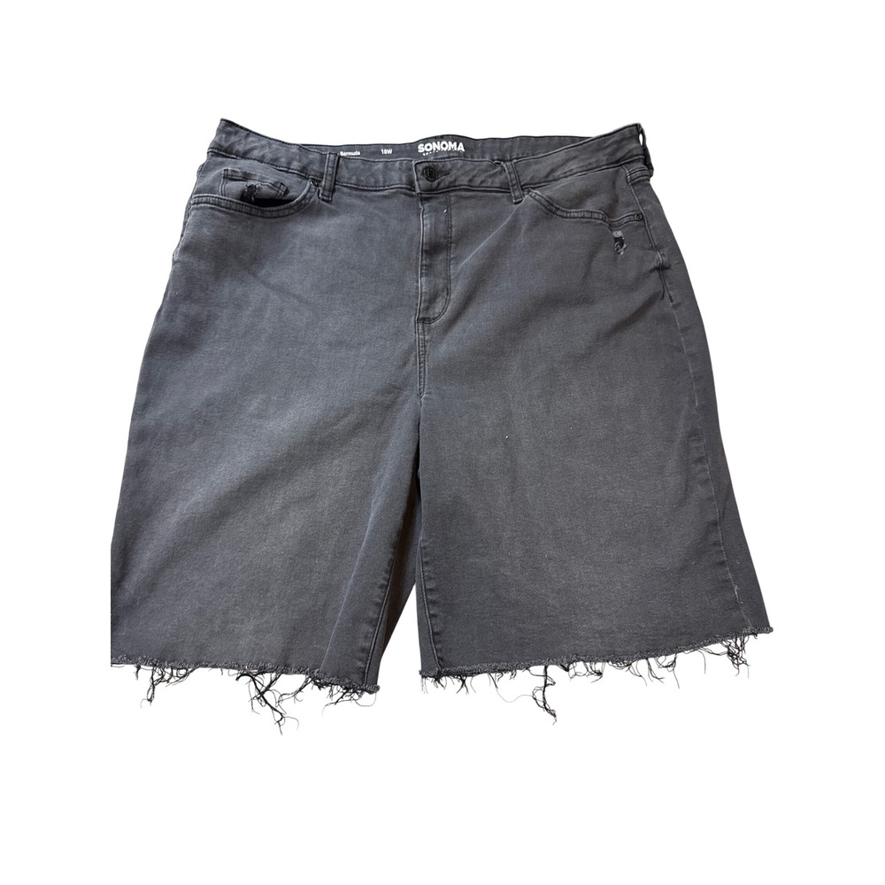 Sonoma Goods 4 Life Bermuda Shorts 18W Black Denim Distressed Raw Hem High-Rise